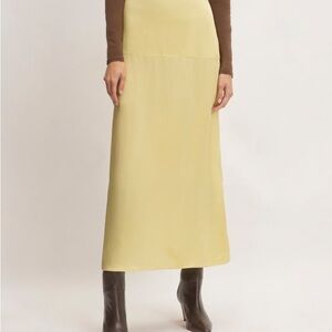 Everlane Yellow Maxi Hammered Satin Slip Skirt
